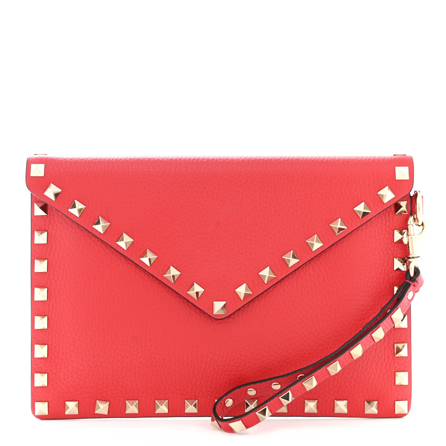 Valentino Garavani Pebbled Calfskin Medium Rockstud Envelope Flat Wristlet Pouch Rouge Pur 1 of 7