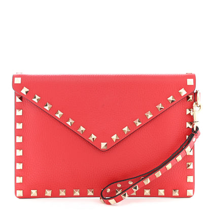 Valentino Garavani Pebbled Calfskin Medium Rockstud Envelope Flat Wristlet Pouch Rouge Pur 1 of 7