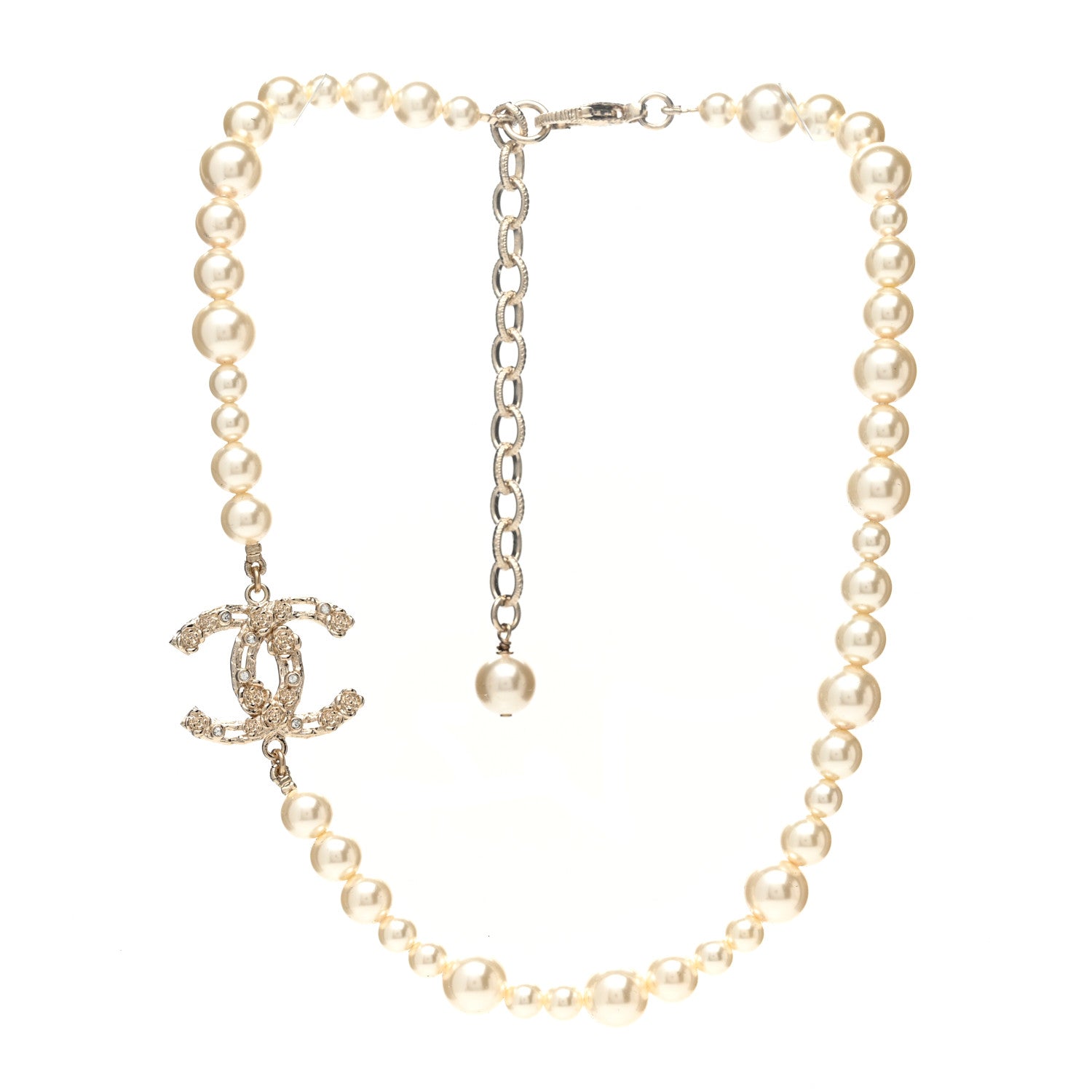 Chanel Pearl Crystal CC Camellia Short Necklace Gold 3 of 6