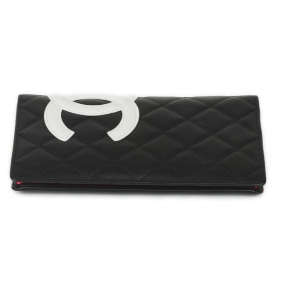 Calfskin Quilted Cambon Yen Wallet Black White