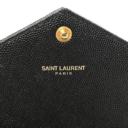 Saint Laurent Grain De Poudre Matelasse Chevron Monogram Flap Wallet Black 6 of 8