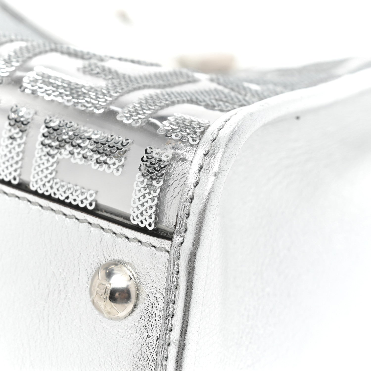 Fendi PVC Vitello Catalan Mirror Sequin FF Medium Peekaboo Iconic Satchel Argento 9 of 12