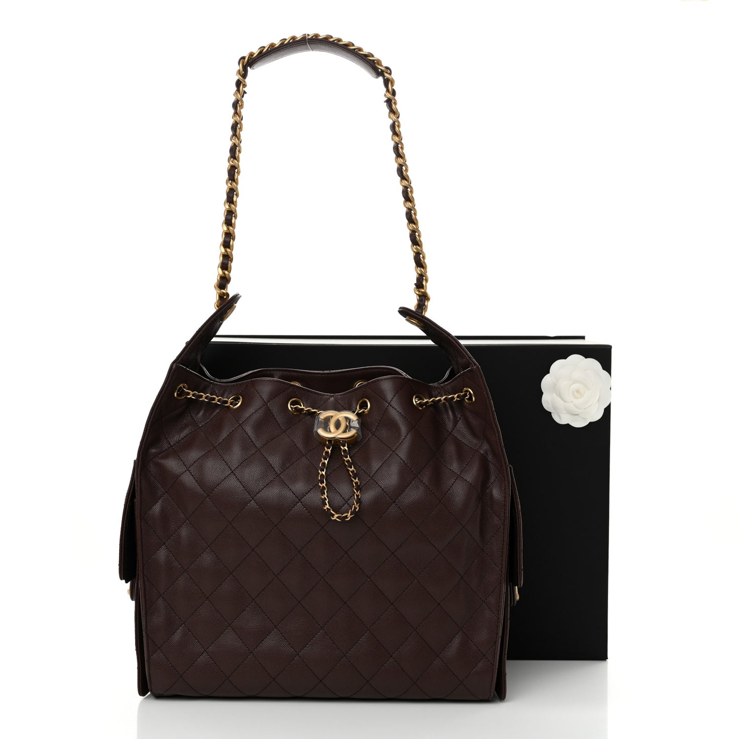 Caviar Quilted Medium Chanel 25 Handbag Dark Brown