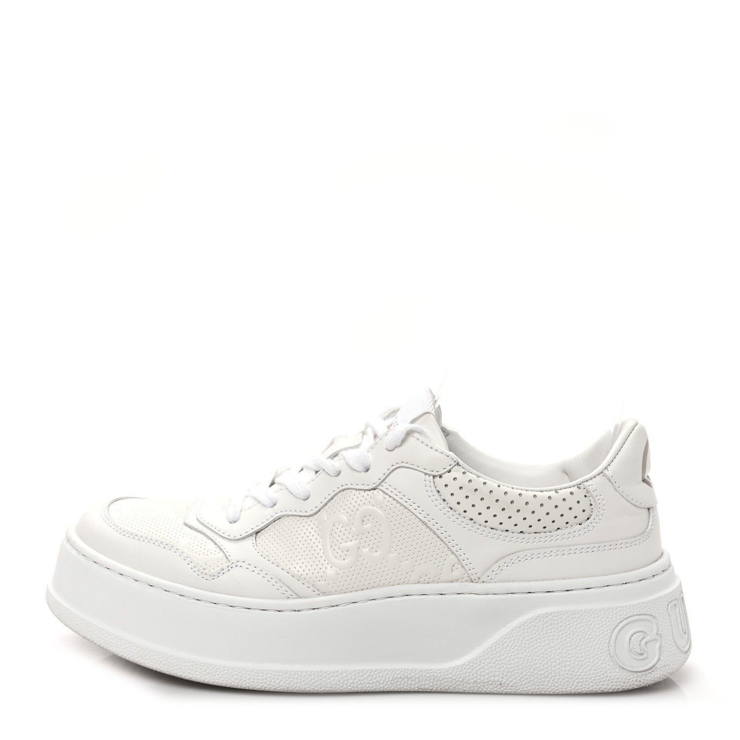 Gucci Calfskin GG Tennis Embossed Perforated Womens Platform 55mm Sneakers 38 Great White 1 of 11