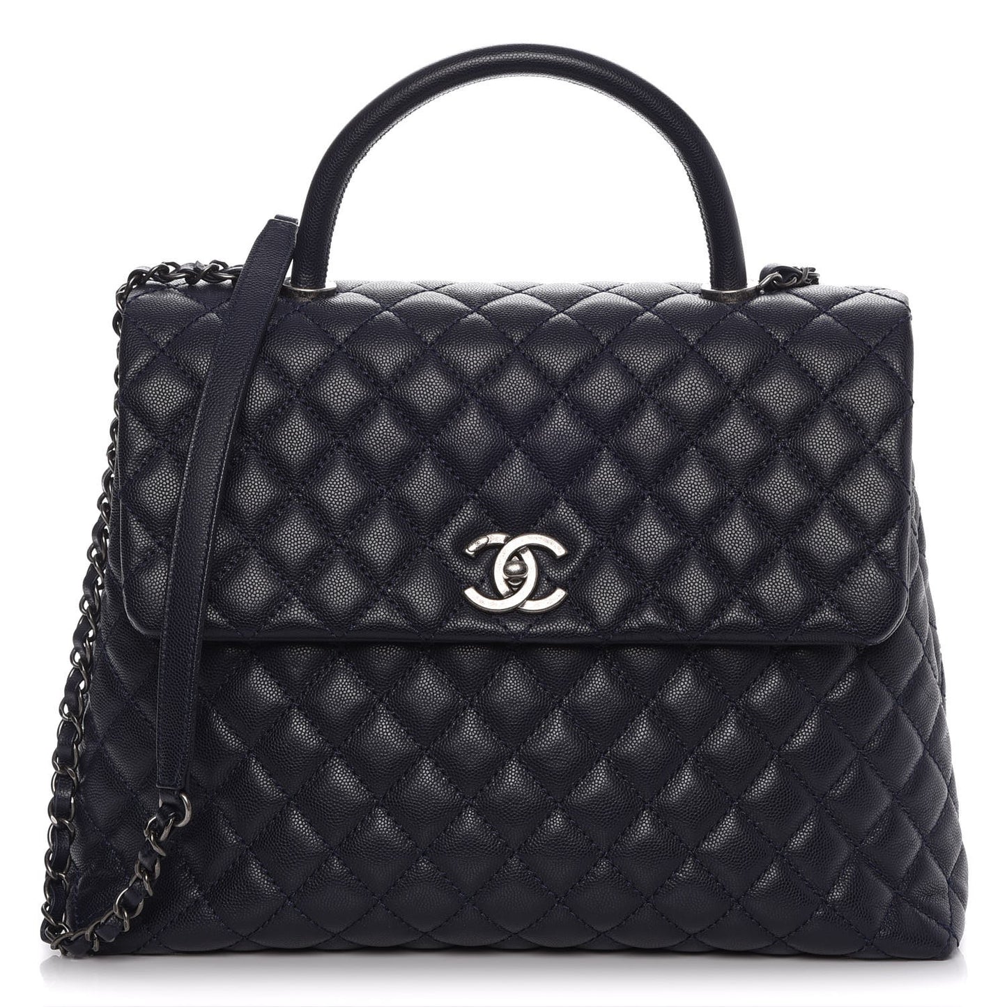 Caviar Quilted Large Coco Handle Flap Navy