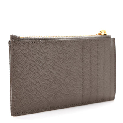 Saint Laurent Monogram Grain de Poudre 5 Fragments Zip Pouch Card Holder Dark Latte 3 of 6