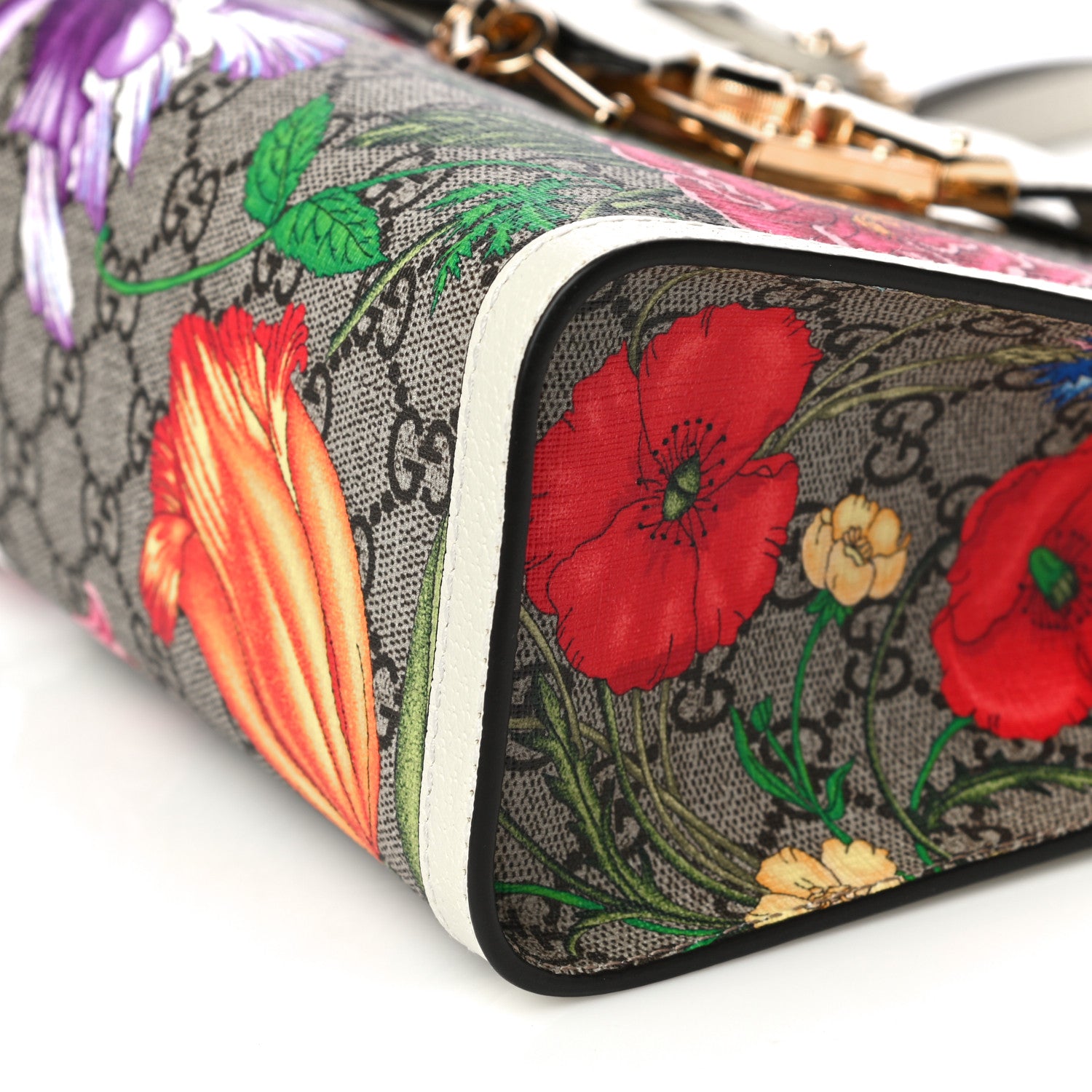 Gucci GG Supreme Monogram Flora Textured Calfskin Small Padlock Tote Beige Ebony Multicolor Mystic White 11 of 11