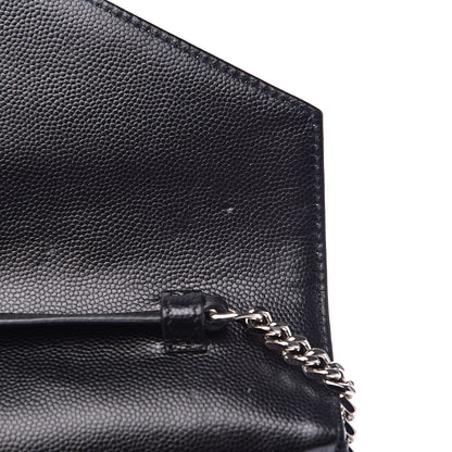 Saint Laurent Grain De Poudre Matelasse Chevron Bi-Color Monogram Chain Wallet White Black 13 of 16