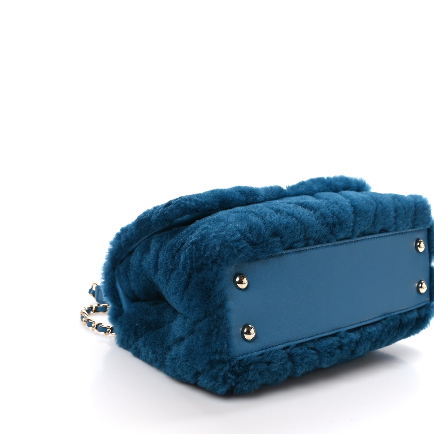 Shearling Lambskin Chevron Quilted Mini Coco Handle Flap Turquoise