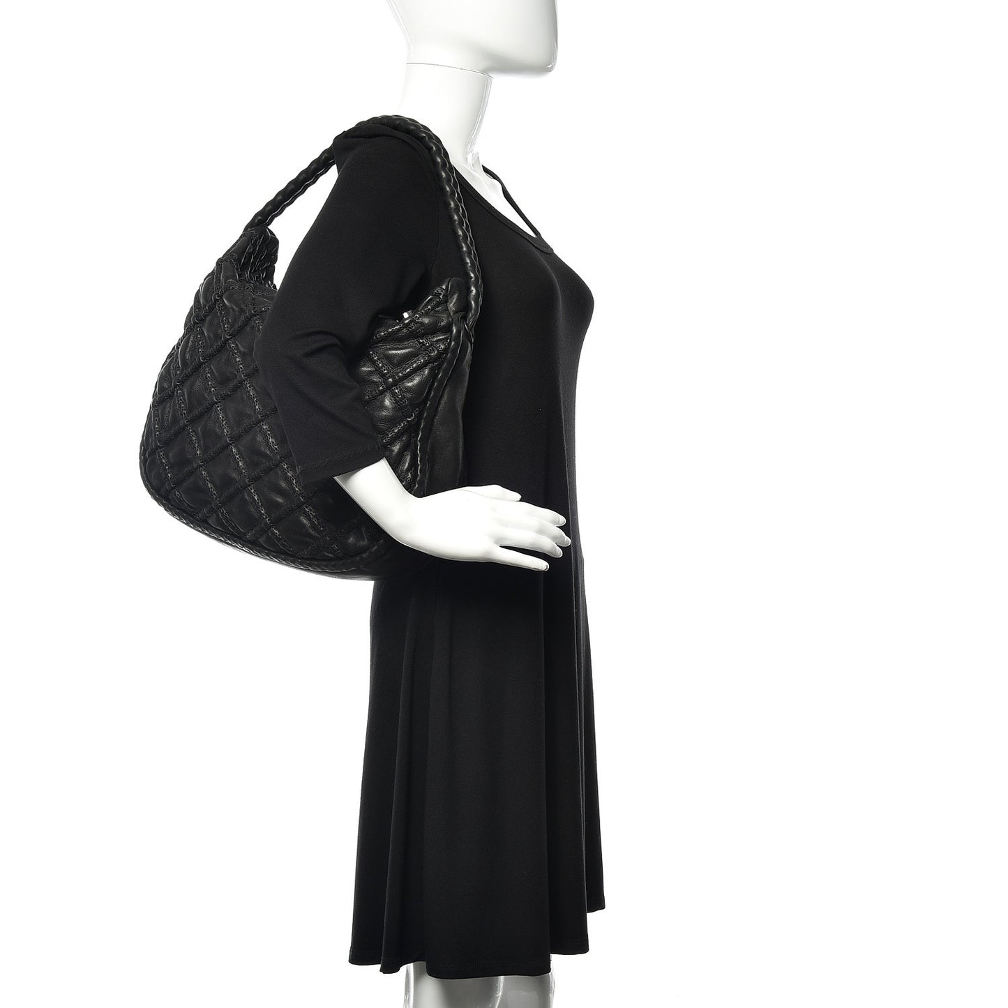 Quilted Lambskin Hidden Chain Hobo Black