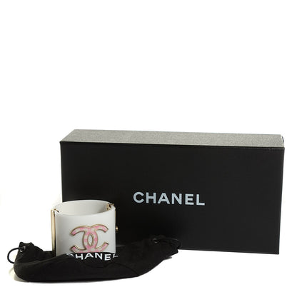 Chanel Resin Gingham CC Cuff White Pink 4 of 5