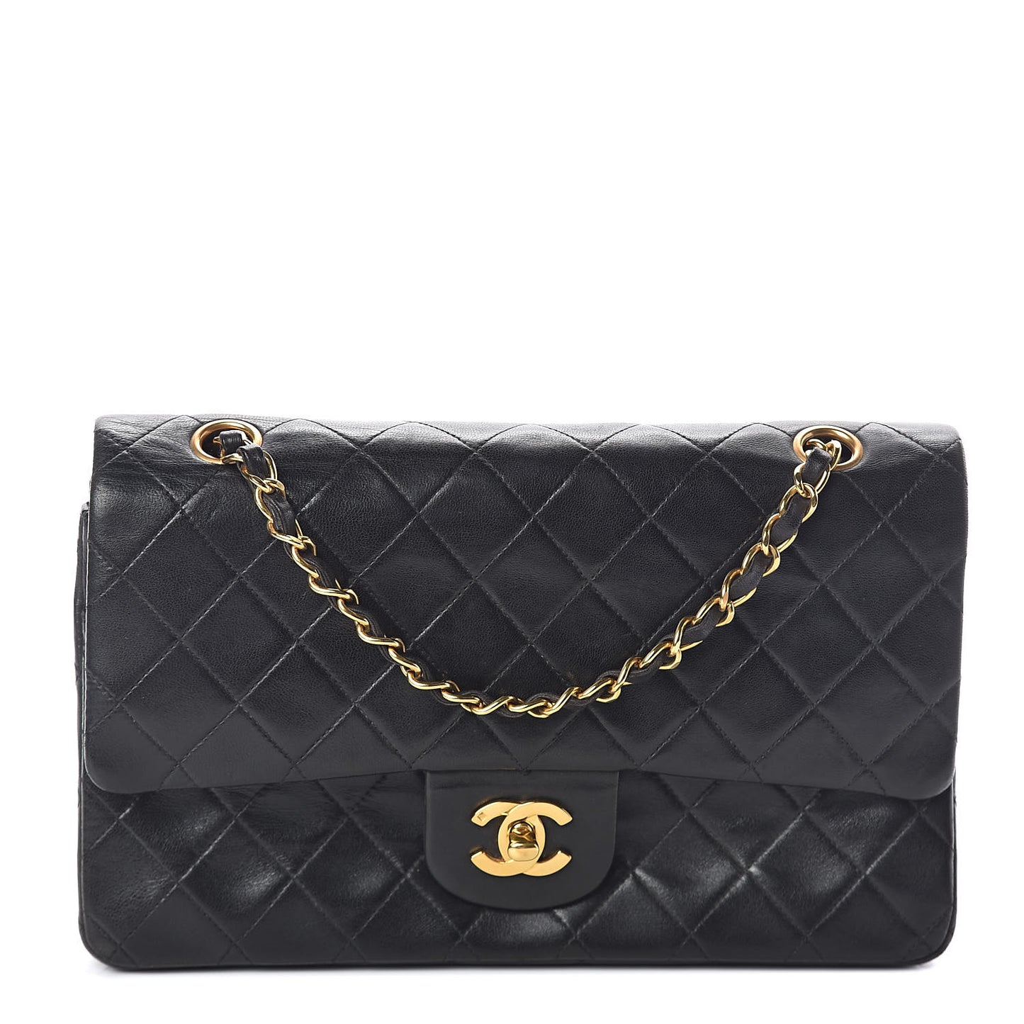 Lambskin Quilted Medium Double Flap Black