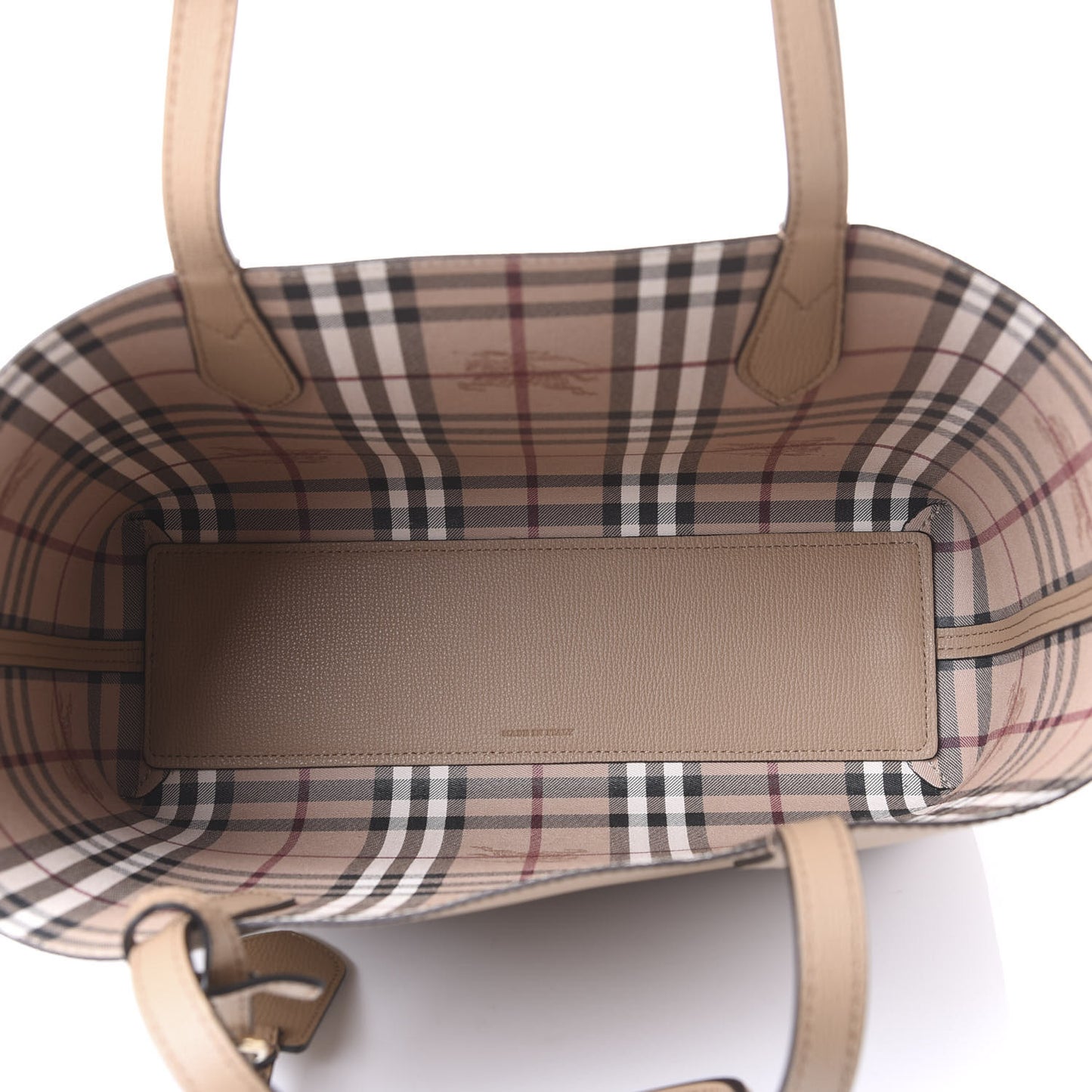 Grainy Calfskin Haymarket Check Small Reversible Tote Mid Camel
