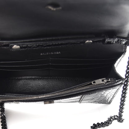 Balenciaga Shiny Calfskin Monochrome Crocodile Embossed Hourglass Chain Bag Black 5 of 8