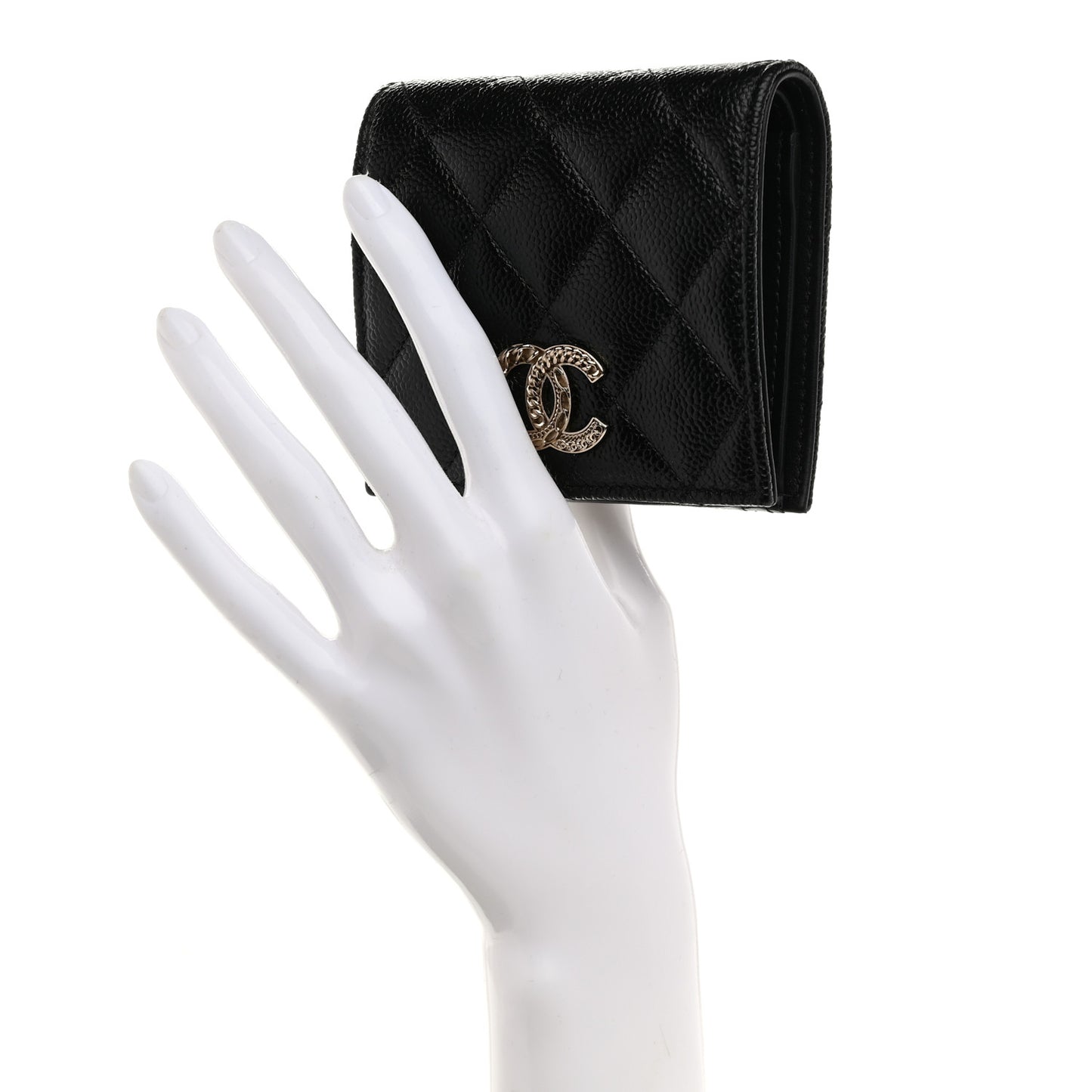 Caviar Quilted Multi Chain CC Compact Bifold Wallet Black