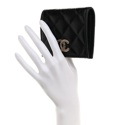 Chanel Caviar Quilted Multi Chain CC Compact Bifold Wallet Black 2 of 9