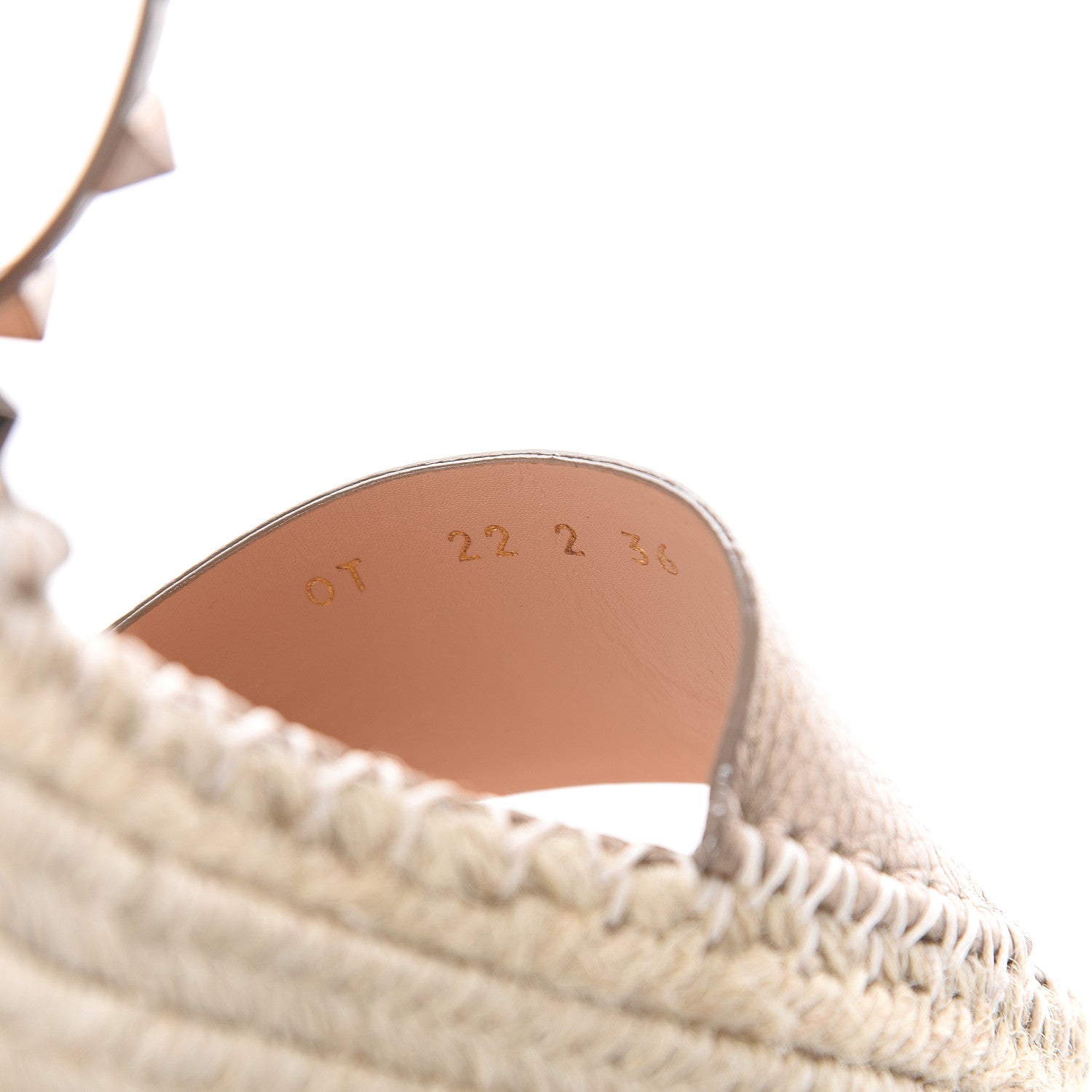 Valentino Garavani Metallic Grained Calfskin Rockstud Ankle Wrap Espadrille Flatform Sandals 36 Skin Natural 8 of 9