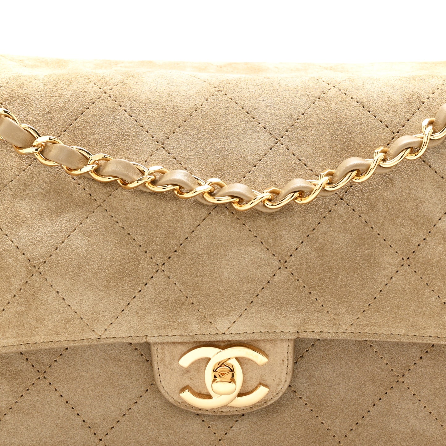Suede Calfskin Small Souplissimo Maxi Flap Dark Beige