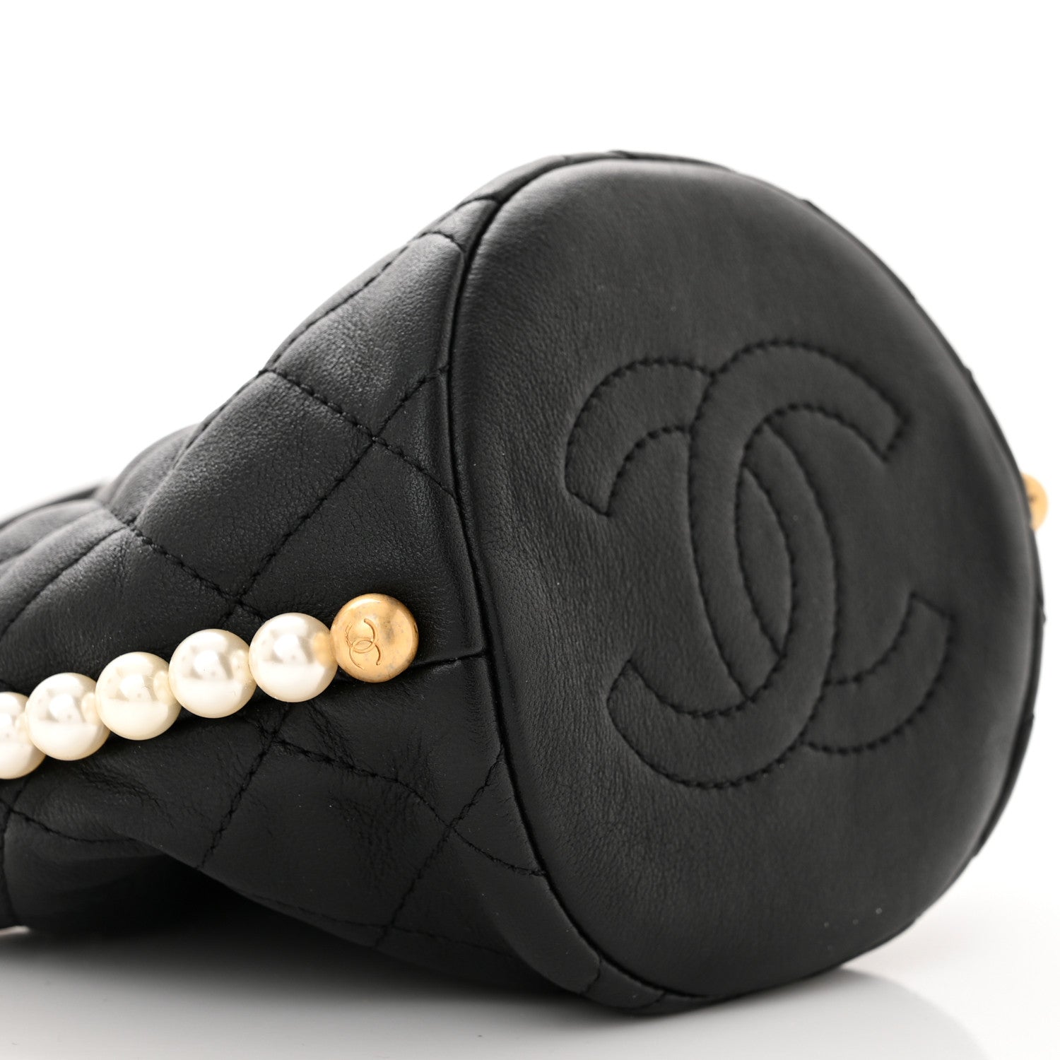 Chanel Calfskin Quilted Pearl Mini About Pearls Drawstring Bucket Bag Black 9 of 10