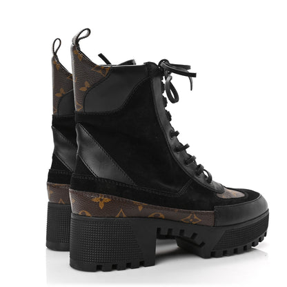 Louis Vuitton Suede Calfskin Monogram Laureate Platform Desert Boots 39 Black 4 of 6