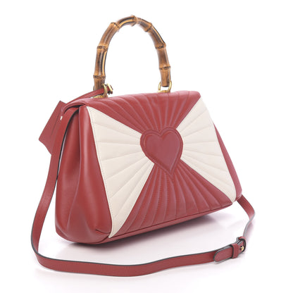 Gucci Calfskin Bamboo Trapuntata Queen Margaret Top Handle Bag Mystic White Hibiscus Red 3 of 10