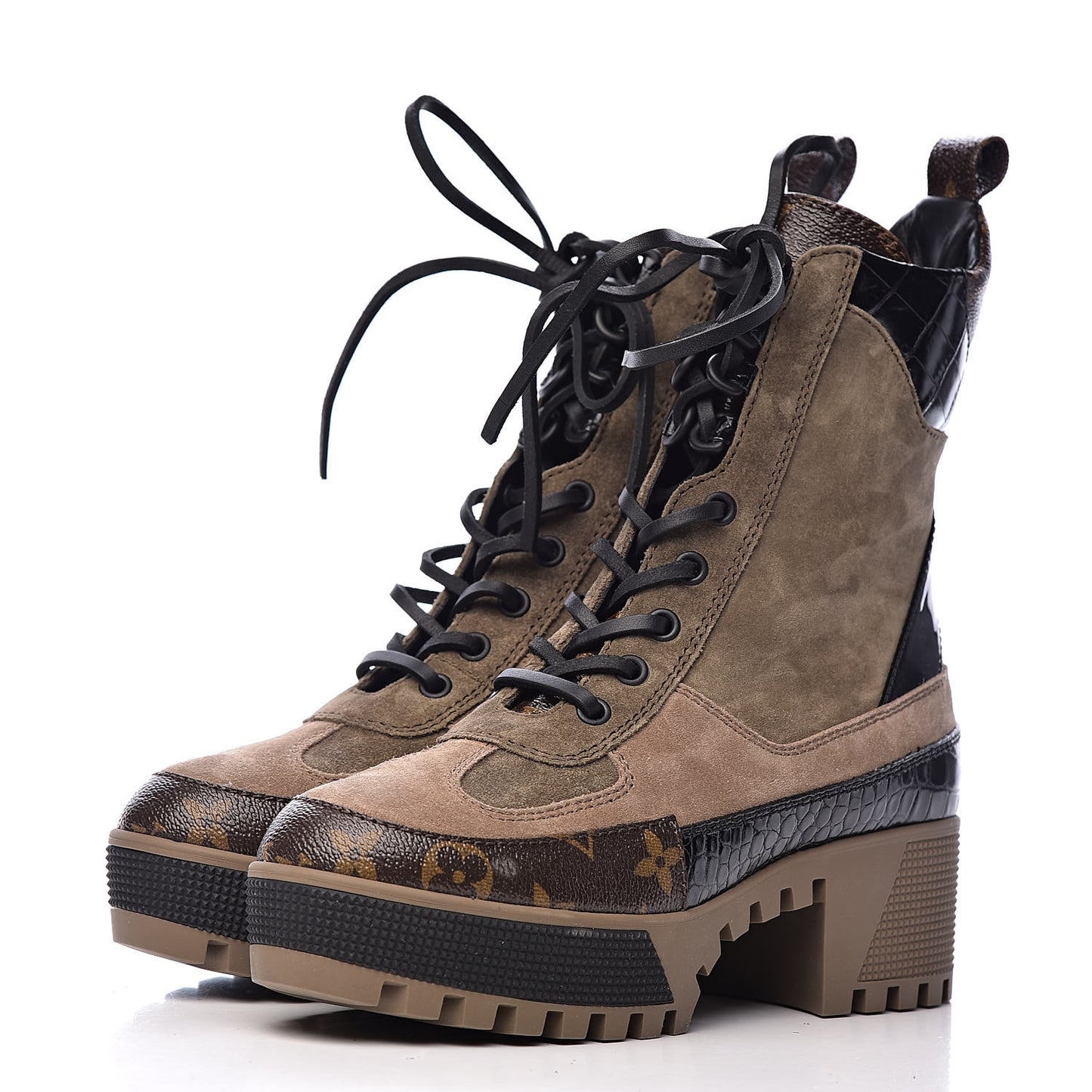 Suede Calfskin Monogram Laureate Platform Desert Boots 36 Taupe