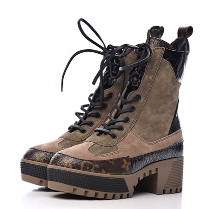 Louis Vuitton Suede Calfskin Monogram Laureate Platform Desert Boots 36 Taupe 3 of 11