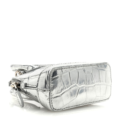 Balenciaga Metallic Calfskin Logo Crocodile Embossed Mini Ville Top Handle Bag Silver Black 4 of 9