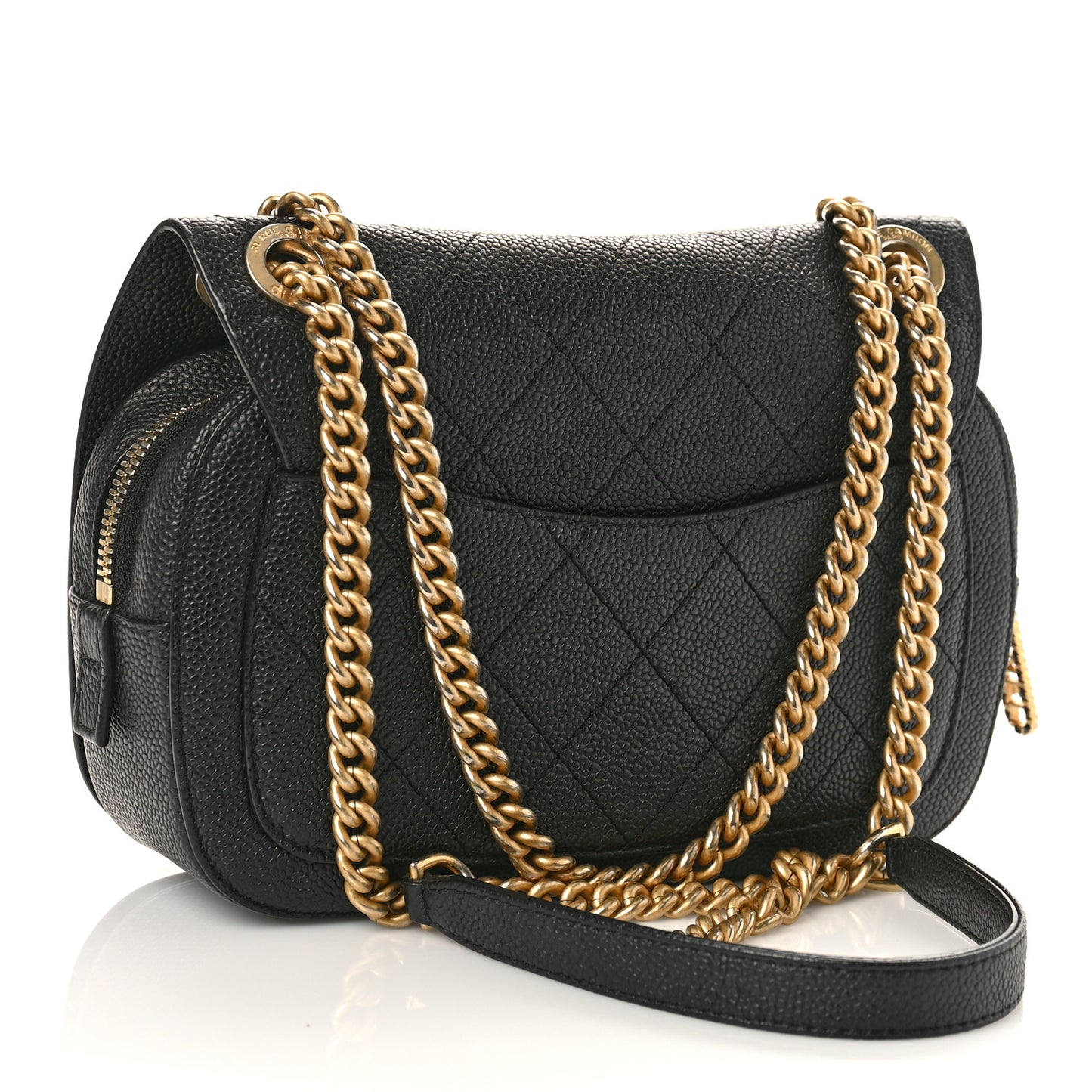 Caviar Stitched Messenger Flap Bag Black