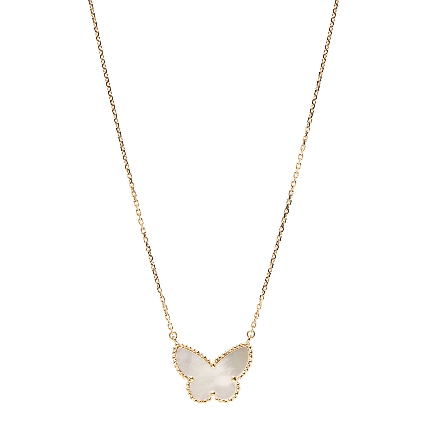 18K Yellow Gold Mother of Pearl Lucky Alhambra Butterfly Pendant Necklace