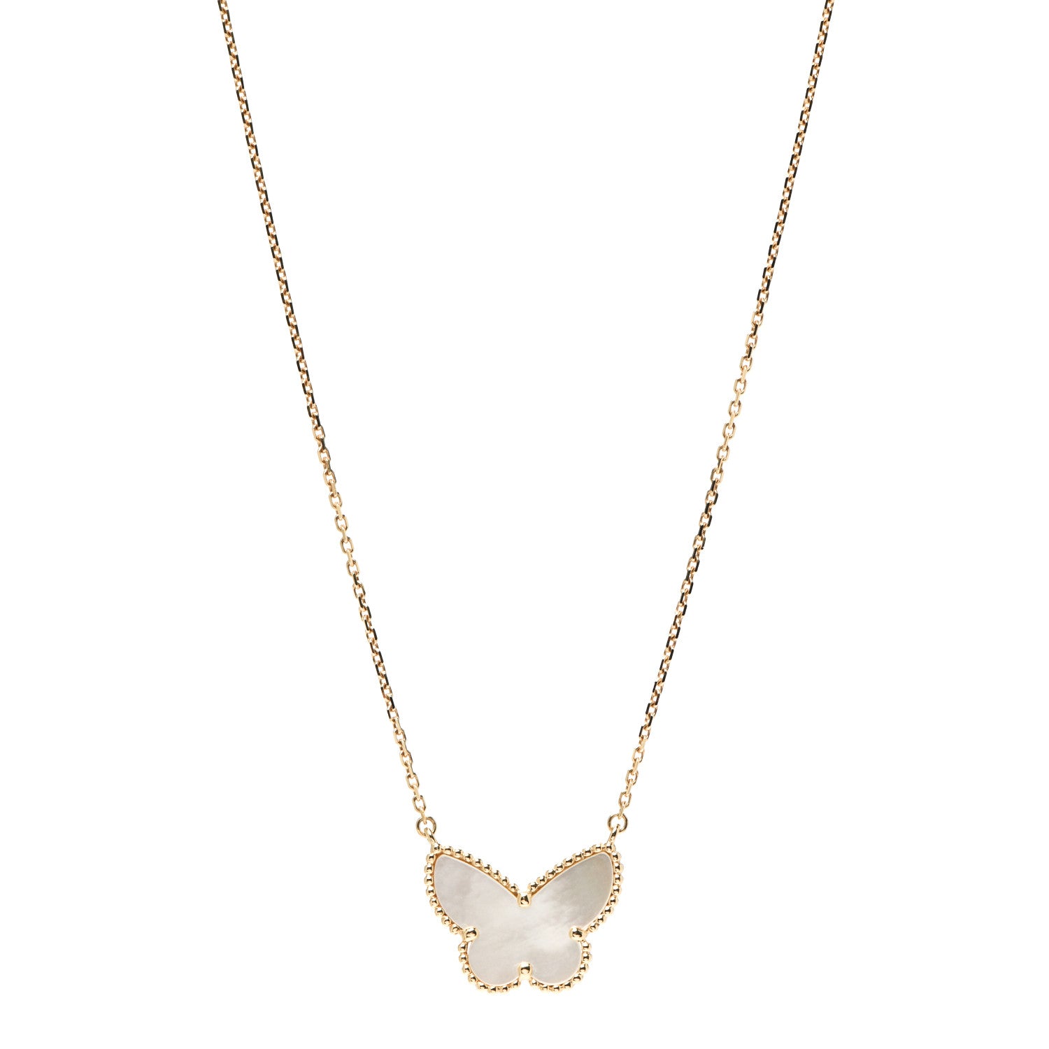 Van Cleef & Arpels 18K Yellow Gold Mother of Pearl Lucky Alhambra Butterfly Pendant Necklace 1 of 6