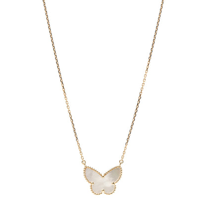 Van Cleef & Arpels 18K Yellow Gold Mother of Pearl Lucky Alhambra Butterfly Pendant Necklace 1 of 6