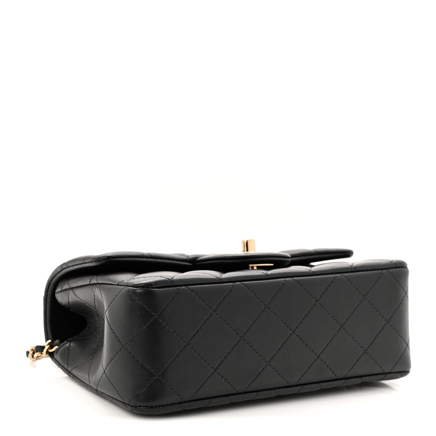Lambskin Quilted Mini Top Handle Rectangular Flap Black