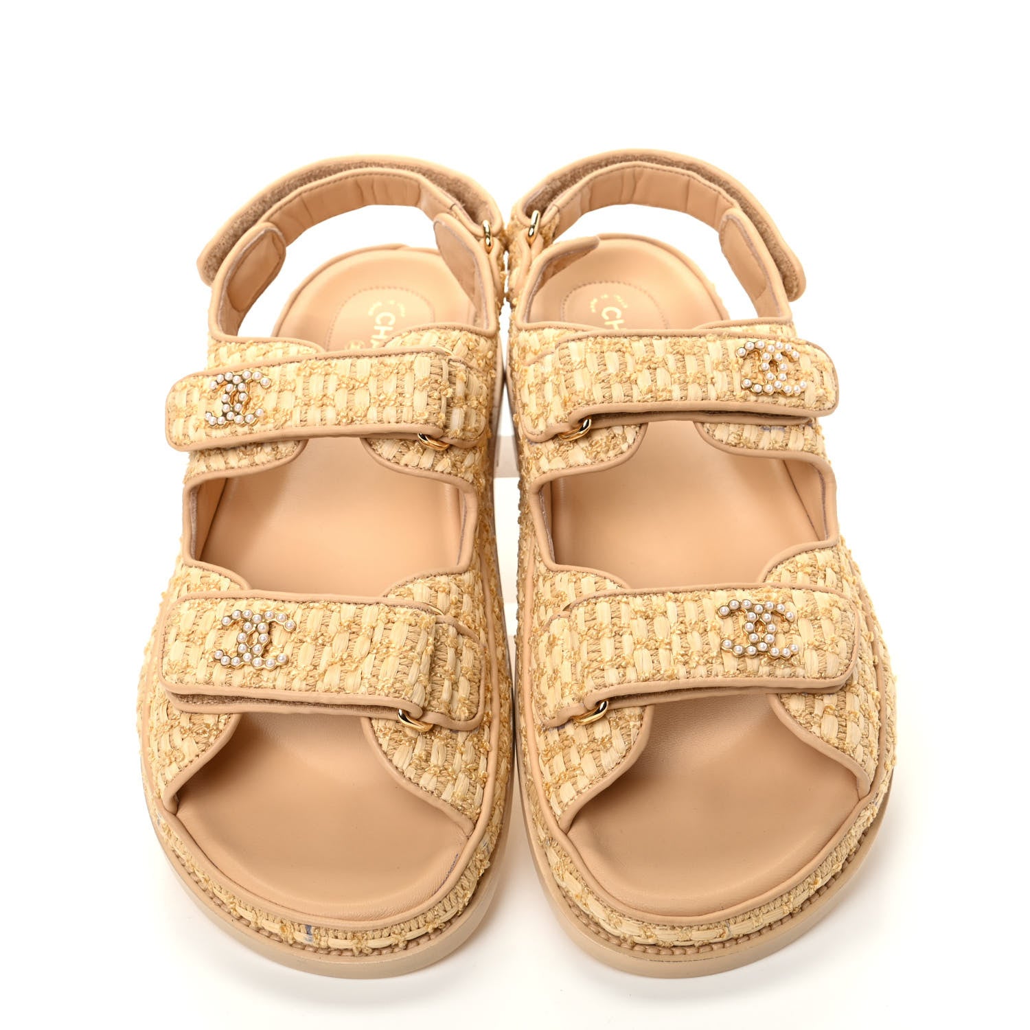 Chanel Braided Fabric Velcro Dad Sandals 40 Beige 5 of 11