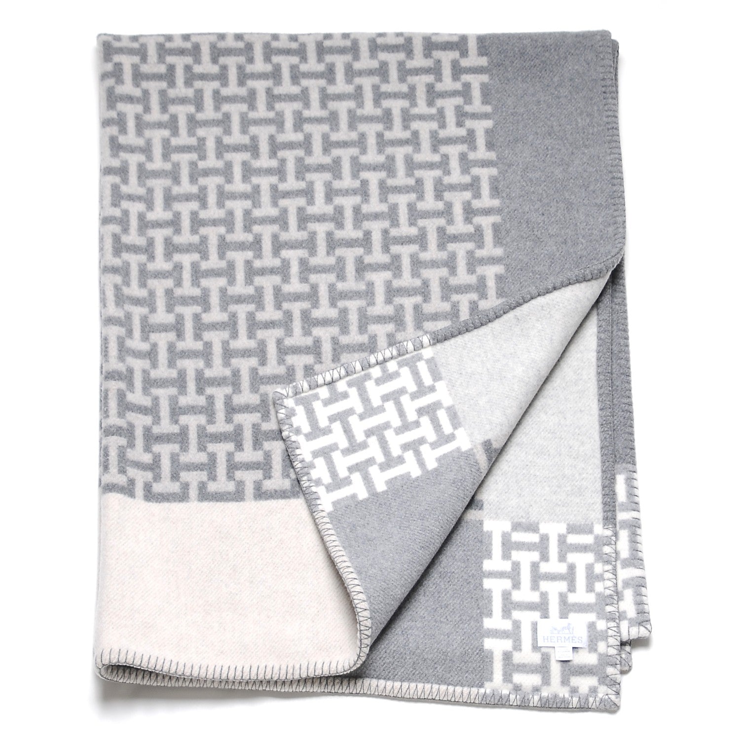 Hermes Wool Cashmere Signature Avalon Terre d'H Blanket Grey 3 of 4