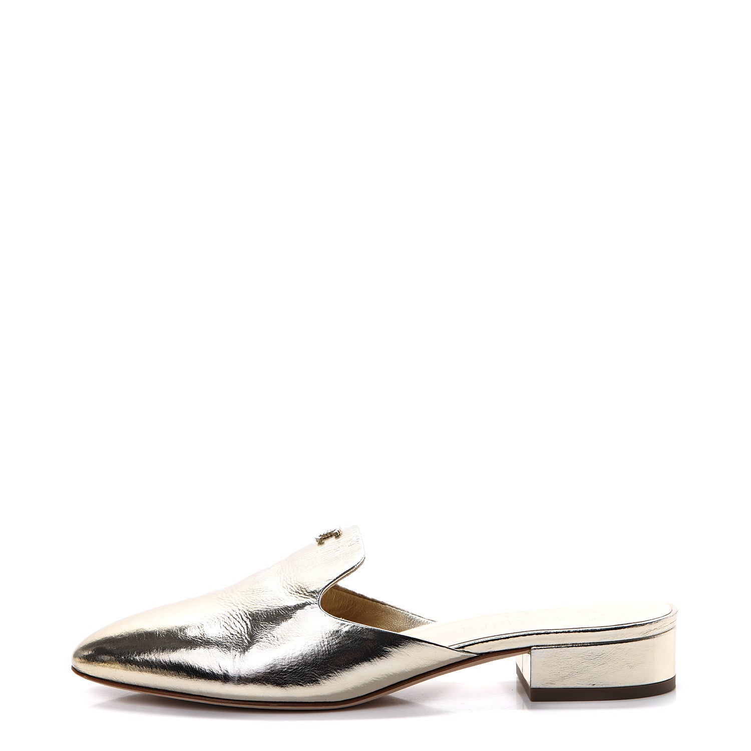 Chanel Metallic Sheepskin Mules 37.5 Gold 1 of 11