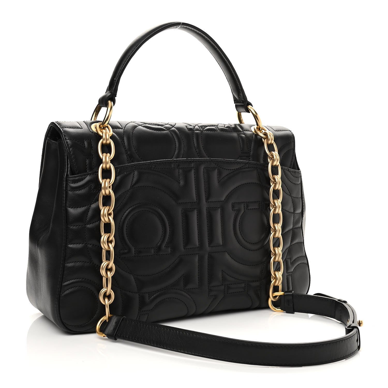 Salvatore Ferragamo Calfskin Quilted Gancini Flap Bag Black 3 of 11