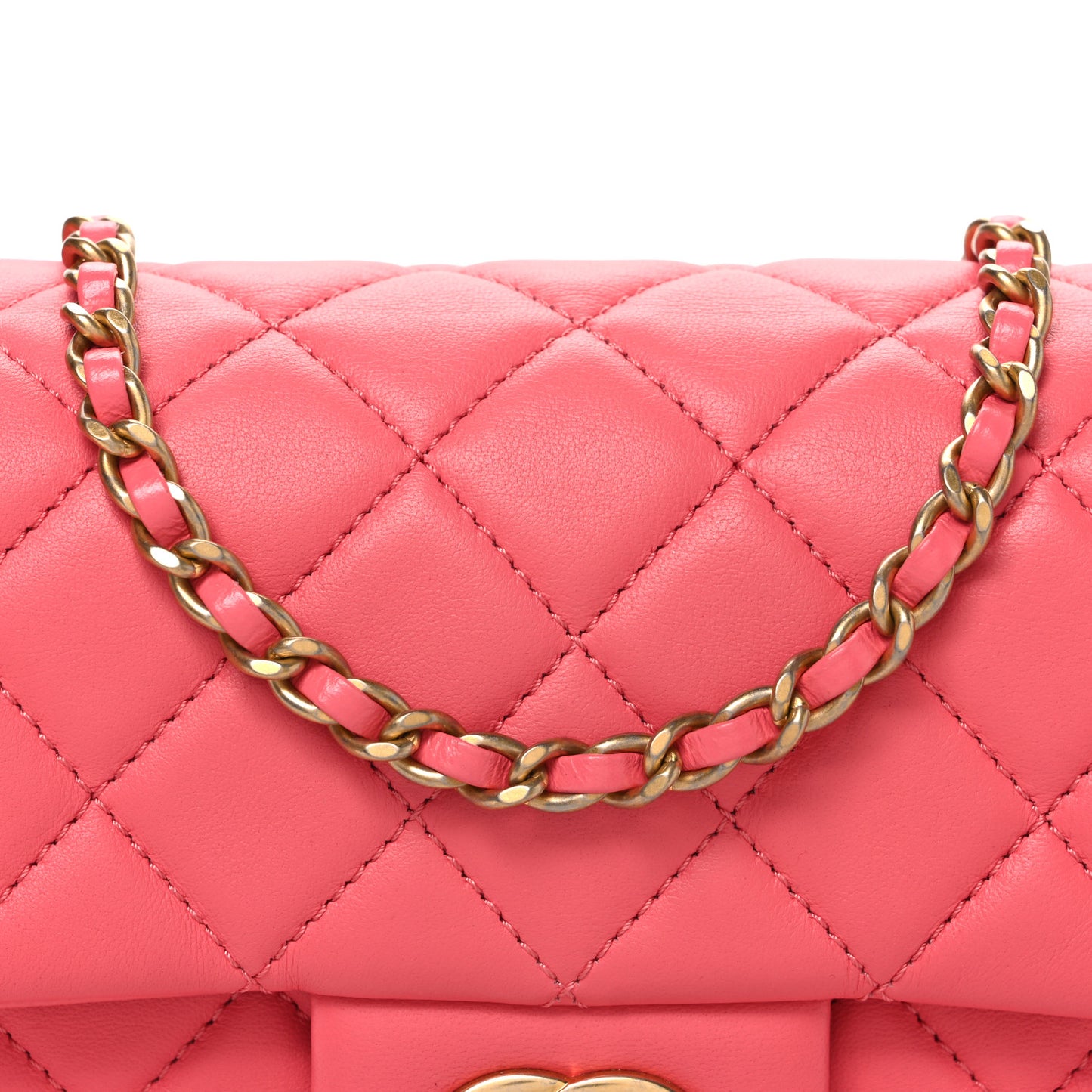 Lambskin Quilted Pearl Crush Mini Rectangular Flap Pink