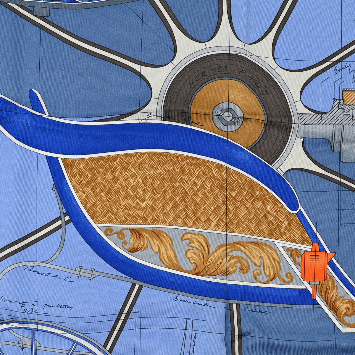 Hermes Silk Printed Petit Duc Scarf 90 Blue 2 of 3