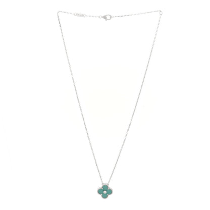 Van Cleef & Arpels 18K White Gold Diamond Celadon Green Sevres Porcelain Vintage Alhambra Pendant Necklace 3 of 5
