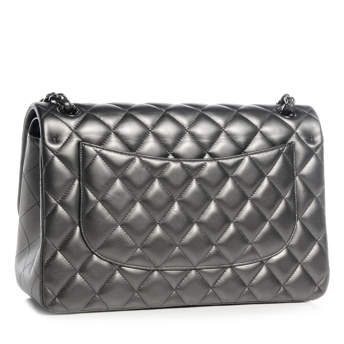 Lambskin Quilted Jumbo Double Flap Metallic Grey