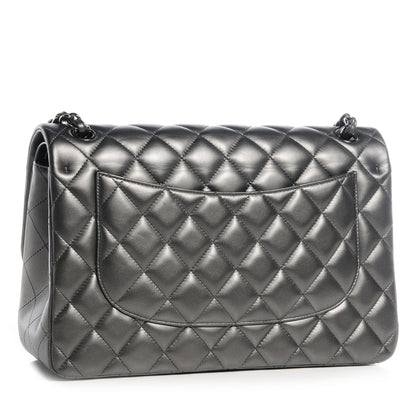 Chanel Lambskin Quilted Jumbo Double Flap Metallic Grey 3 of 8