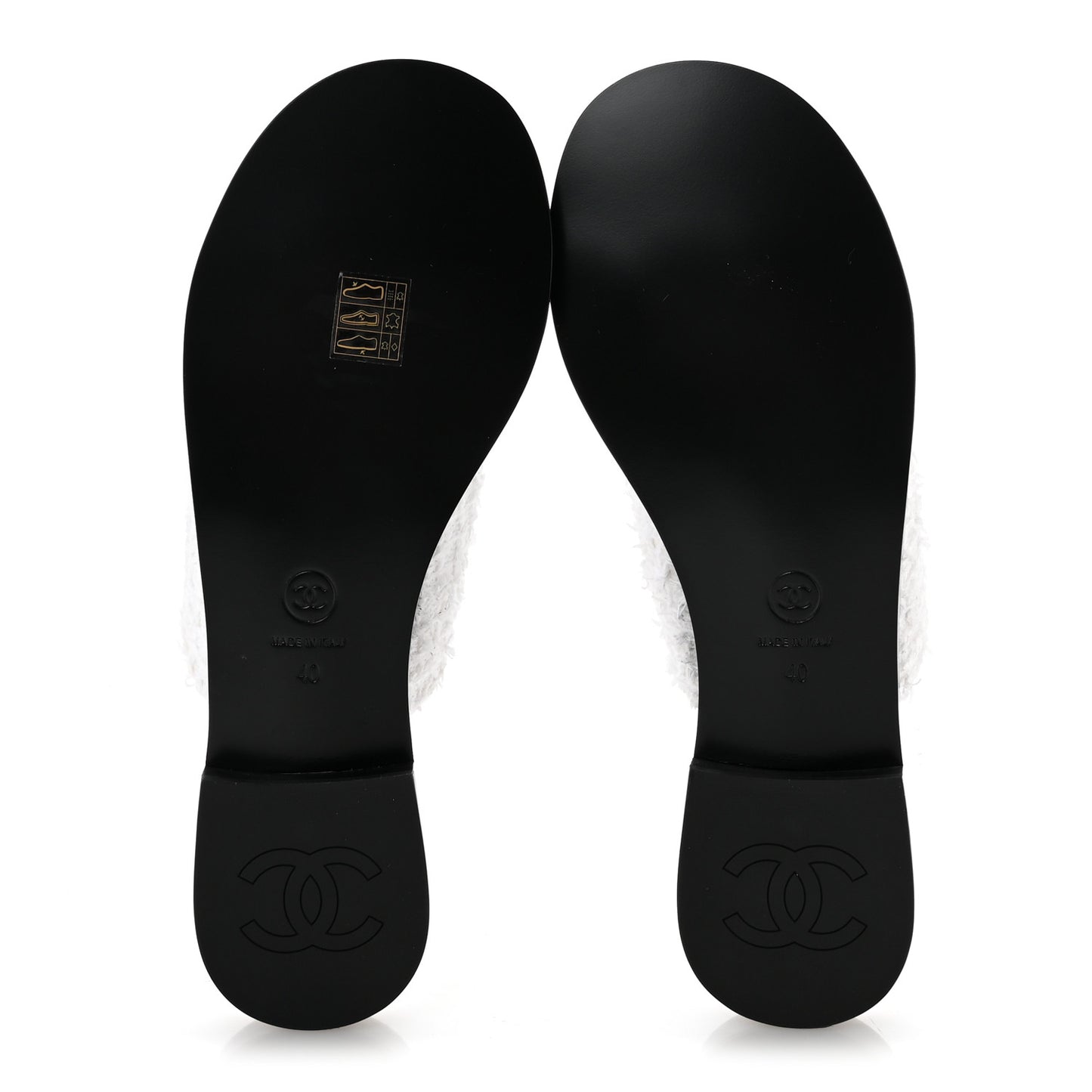 Cotton Tweed Fabric Lambskin CC Thong Sandal 40 White Gold Black