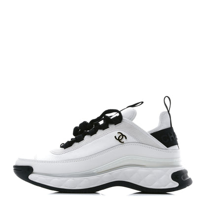 Chanel Velvet Calfskin Mixed Fibers CC Sneakers 38 Ivory Black 1 of 8
