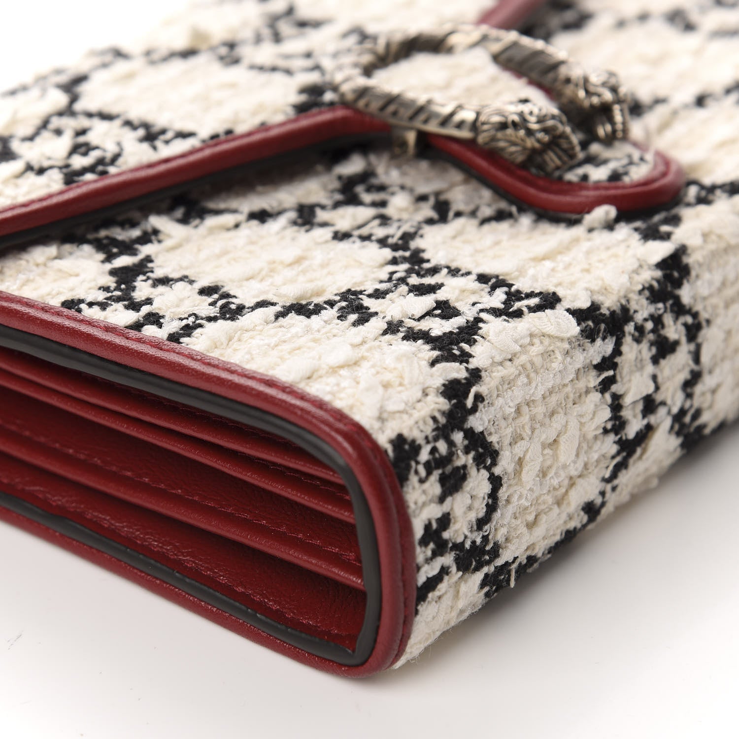 Gucci Tweed GG Monogram Mini Dionysus Chain Wallet White Black Romantic Cherry 6 of 10