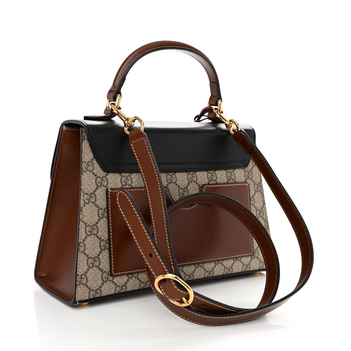 GG Supreme Monogram Calfskin Small Padlock Top Handle Bag Beige Black Cuir