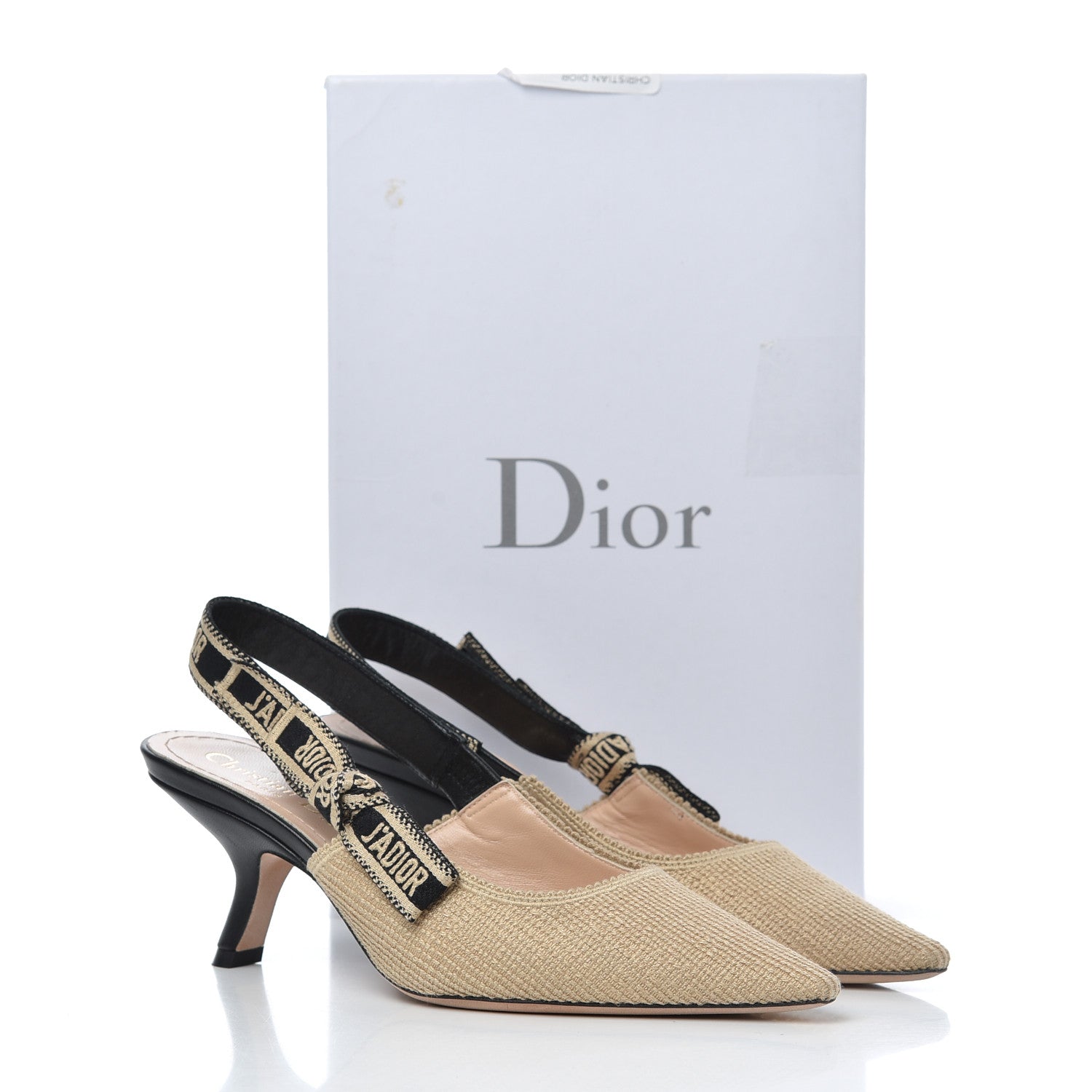 Christian Dior Natural Canvas Ribbon J'Adior Slingback 65mm Pumps 36 Black Cream 15 of 15