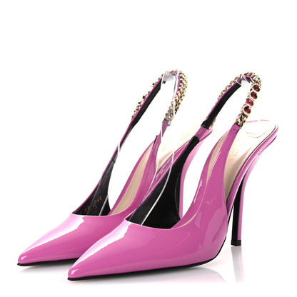 Gucci Vernice Crystal Nappa Charlotte Signoria 105 Slingback Pumps 39 Libre Pink 4 of 13