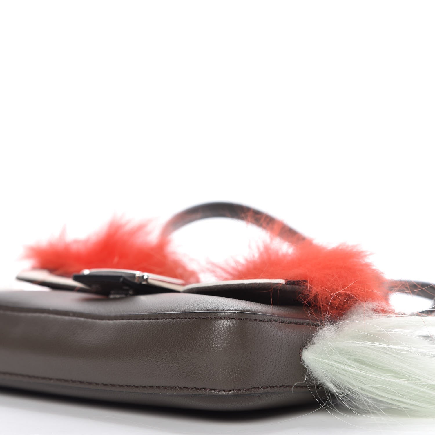 Fendi Nappa Shatoosh Fox Goat Fur Monster Micro Baguette Carbone Tangerine Luna 7 of 9