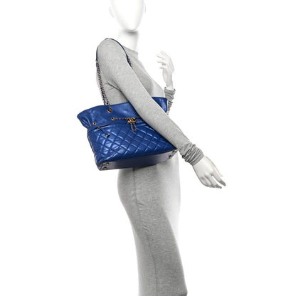 Chanel Calfskin Front Zip CC Drawstring Chain Drawstring Tote Blue 2 of 13
